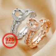 6x8MM Halo Oval Prong Ring Settings Art Deco Cathedral Solid 925 Sterling Silver DIY Marquise Stackable Ring Set Bezel Supplies 1294471