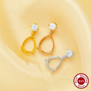 Pear Prong Pendant Bezel Settings,Solid 925 Sterling Silver Rose Gold Plated Pendant Charm,CZ Stone Art Deco Pendant,DIY Pendant Charm Tray Supplies 1431480