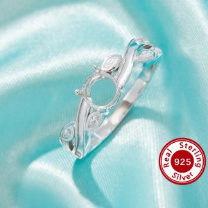 Round Prong Ring Settings,Tree Branch Leaf Solid 925 Sterling SilverRing,Keepsake Breast Milk Resin Channel Ring Settings,DIY Ring Supplies 1212125