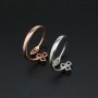 1Pcs 3MM Round 3 Stones Flower Leaf Rose Gold Plated Solid 925 Sterling Silver Adjustable Prong Ring Settings Blank for Gemstone 1210070