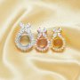 Halo Round Prongs Pendant Settings,Lucky Four Leaf Clover Solid 925 Sterling Silver Rose Gold Plated Charm,Flower Deco Pave CZ Stone Charm,DIY Pendant Supplies 1411355