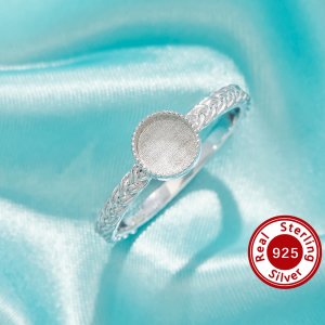 Keepsake Breast Milk Resin Round Ring Blank Settings,Solid 925 Sterling Silver Ring,Art Deco Solid Back Ring,DIY Ring Supplies For Gemstone 1212131-1