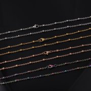 1Pcs 2MM 18-29Inches Silver Rose Gold Tone Stainless Steel Beaded Necklace Chain DIY Supplies Findings 1320004