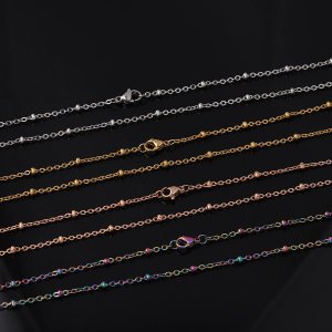 1Pcs 2MM 18-29Inches Silver Rose Gold Tone Stainless Steel Beaded Necklace Chain DIY Supplies Findings 1320004