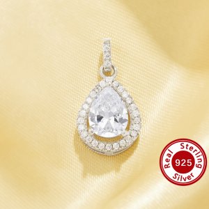 Elegant Halo Pear Simulated Diamond Pendant With 6x8MM Pear Cubic Zirconia,Solid 925 Sterling Silver Pendant Charm 6130054