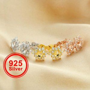 4MM Round Prongs Studs Earrings Settings,Solid 925 Sterling Silver Bezel Earrings,Rose Gold Plated DIY Earrings Supplies 1706099