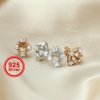 1Pair Multiple Size Oval Solid 925 Sterling Silver Rose Gold Tone DIY Prong Studs Earrings Settings Bezel With Cubic Zirconia 1706018