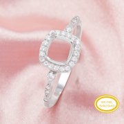 Cushion Square Prong Ring Settings,Solid 14K 18K Gold Ring,Antiqued Art Deco Halo Pave Moissanite Bezel Ring,DIY Ring Supplies 1294704