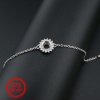 1Pcs Round Prong Bezel Bracelet Settings Halo Solid 925 Sterling Silver Tray for Gemstone 6''+1.6'' 1900247