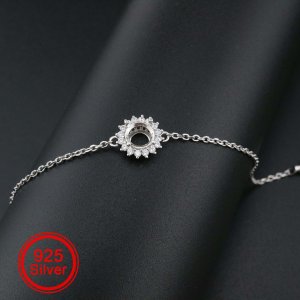 1Pcs Round Prong Bezel Bracelet Settings Halo Solid 925 Sterling Silver Tray for Gemstone 6\'\'+1.6\'\' 1900247