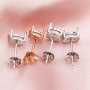 14K Solid Gold Oval Prongs Studs Earrings Settings for Faceted Gemstone DIY Supplies Findings 1706026-1