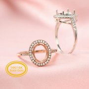 Keepsake Breast Milk Resin Oval Halo Ring Settings Solid 14K Gold Ring with 1MM Birthstone Diamond Moissanite Sapphire DIY Prong Ring Bezel Supplies 1224101