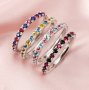 2MM Dainty Birthstone Eternity Ring Two Colors Gemstone Wedding Engagement Full Band Stackable Ring Solid 14K Gold Ring 1294297