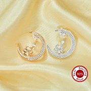 Keepsake Breast Milk Ball Pin Pendant Settings for 10-12MM Half Drilled Pearl Beads,Moon Solid 925 Sterling Silver Rose Gold Plated Pendant Charm,Pave CZ Stone Moon Pendant,DIY Pendant Supplies 1431493