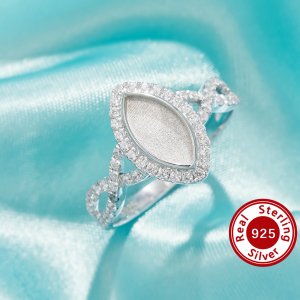 5x10MM Keepsake Breast Milk Resin Marquise Bezel Ring Settings,Solid 925 Sterling Silver Ring,Infinity Art Deco Ring,Pave CZ Stone Ring,DIY Ring Supplies 1295060-1