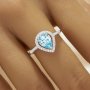 Halo Pear Ring With 6x8MM Pear Sky Blue CZ Stone,Solid 925 Sterling Silver Ring,Pave CZ Stone Pear Ring 6230059