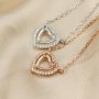 7MM Heart Bezel Halo Pave Pendant Settings Solid 925 Sterling Sliver DIY Gemstone Supplies Charm Tray with Necklace Chain 15''+1'' 1431139