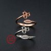 1Pcs 3MM Round 3 Stones Flower Leaf Rose Gold Plated Solid 925 Sterling Silver Adjustable Prong Ring Settings Blank for Gemstone 1210070