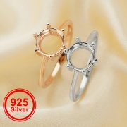 8MM Round Six Prong Ring Settings,Solid 925 Sterling Silver Rose Gold Plated Ring,Simple Ring,DIY Ring Blank Supplies 1215053