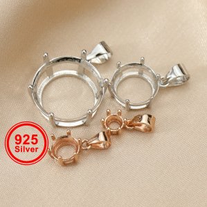 3-20MM Round 6 Prongs Pendant Settings Solid 925 Sterling Silver Charm Bezel for Gemstone Rose Gold Plated 1411305