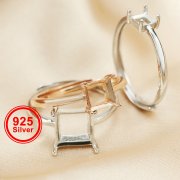 1Pcs 3-8MM Square Prong Ring Settings Blank Rose Gold Plated Solid 925 Sterling Silver DIY Bezel Tray for Gemstone 1294200