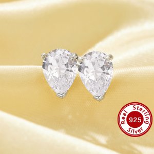 Minimalist Pear Simulated Diamond Studs Earrings With 6x8MM Pear White Cubic Zirconia,Solid 925 Sterling Silver Earrings,Simple Earrings 6330019