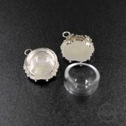 6pcs 15mm crown bezel tray rhodium color brass round pendant charm with glass dome DIY supplies 1411202