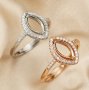 5x10MM Halo Marquise Prong Ring Settings Solid 925 Silver Rose Gold Plated DIY Adjustable Ring Bezel for Gemstone Supplies 1294235