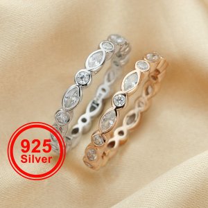 Art Deco Full Eternity Ring,Marquise Stackable Ring,Solid 925 Sterling Silver Rose Gold Plated Stacker Ring,DIY Ring Supplies 1294535