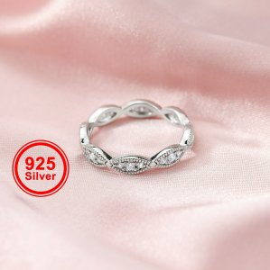 Dainty Moissanite Diamond April Birthstone Stackable Ring Wedding Engagement Band Antiqued Marquise Eternity Ring Rose Gold Plated Solid 925 Sterling Silver 1294254