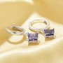 Minimalist Square Hoop Earring With 6MM Princess Cut Square Purple Cubic Zirconia,Solid 925 Sterling Silver Earrings,Simple Square Earrings 6340012