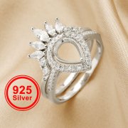 6x8MM Halo Pear Prong Ring Settings,Stackable Solid 925 Sterling Silver Ring,Art Deco Bezel Stacker Ring,DIY Ring Supplies For Wedding 1294443