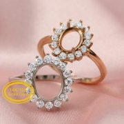 Keepsake Breast Milk Oval Halo Prongs Ring Settings Resin Solid 14K Gold with Moissanite Accents DIY Flower Ring Blank Band 1224004-1