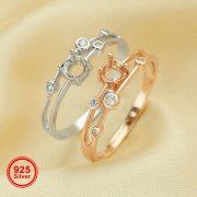 4MM Round Prong Ring Settings,Solid 925 Sterling Silver Rose Gold Plated Ring,Gems CZ Stone Prong Ring Setting,DIY Ring Supplies 1215059