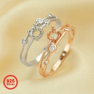 4MM Round Prong Ring Settings,Solid 925 Sterling Silver Rose Gold Plated Ring,Gems CZ Stone Prong Ring Setting,DIY Ring Supplies 1215059