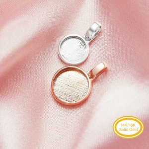 Keepsake Breast Milk Resin Round Solid Back Pendant Bezel Settings,Solid 14K 18K Gold Pendant,Simple Charm,DIY Memory Jewelry Supplies 1411350