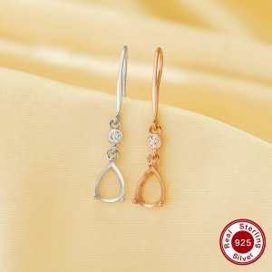 6x8MM Pear Prong Hook Earrings Settings,Solid 925 Sterling Silver Rose Gold Plated Earrings,Minimalist Pear Earrings,DIY Earrings Supplies For Gemstone 1706208