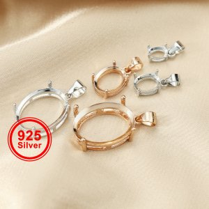 1Pcs 8X10-10X14-13X18MM Simple Oval Prong Bezel Settings For Cz Stone Solid 925 Sterling Silver DIY Pendant Charm Tray 1421094