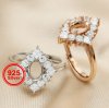 1Pcs 5x7MM Oval Bezel Halo Rose Gold Plated Solid 925 Sterling Silver Adjustable Prong Ring Settings Blank for Gemstone 1224038