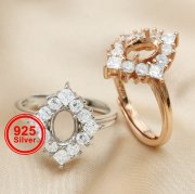 1Pcs 5x7MM Oval Bezel Halo Rose Gold Plated Solid 925 Sterling Silver Adjustable Prong Ring Settings Blank for Gemstone 1224038