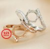 1Pcs 7/8MM Round Simple Rose Gold Silver Gems Cz Stone Prong Bezel Solid 925 Sterling Silver Adjustable Ring Settings 1210035