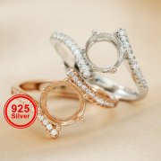 1Pcs 7/8MM Round Simple Rose Gold Silver Gems Cz Stone Prong Bezel Solid 925 Sterling Silver Adjustable Ring Settings 1210035