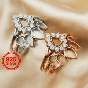 Keepsake Breast Milk Resin Pear Ring Settings Stackable 4x6MM Main Stone Solid 925 Sterling Silver Rose Gold Plated DIY Ring Bezel 1294339