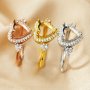 8MM Halo Heart Prong Ring Settings with Heart Side Stone Solid 925 Sterling Silver Rose Gold Plated Ring Bezel for Faceted Stone 1294321