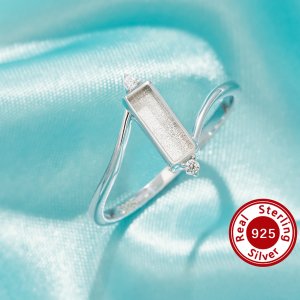 Keepsake Breast Milk Resin Hexagon Bezel Ring Settings,Bypass Shank Solid 925 Sterling Silver Ring,Art Deco Ring,Solid Back Ring,DIY Ring Supplies 1295057-1