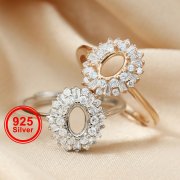 1Pcs 4x6MM Oval Prong Ring Settings Blank Adjustable Vintage Style Rose Gold Plated Solid 925 Sterling Silver DIY Bezel Tray for Gemstone 1224053