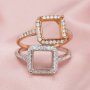 6-8MM Princess Cut Square Prong Ring Settings Halo Solid 14K/18K Gold Ring with Moissanite Accents DIY Gemstone Ring Bezel 1294214-1