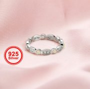 Dainty Natural Opal October Birthstone Stackable Ring Wedding Engagement Band Antiqued Marquise Eternity Ring Rose Gold Plated Solid 925 Sterling Silver with Moissanite Diamond 1294251