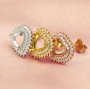 6MM Double Halo Heart Studs Earrings Settings Solid 14K Gold DIY Supplies 1706087-1