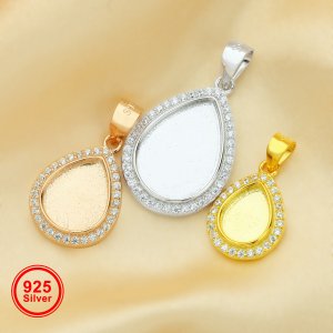 1Pcs Pear Pendant Bezel for Breast Milk Cabochon Solid 925 Sterling Silver Charm Settings DIY Supplies 1431069